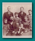 William Sarver Family (abt 1895) Front-l/r: Bertha, William J., Therman, Maluda;  Back-l/r: Jospeh K, Pauline, Earl, William, Mary